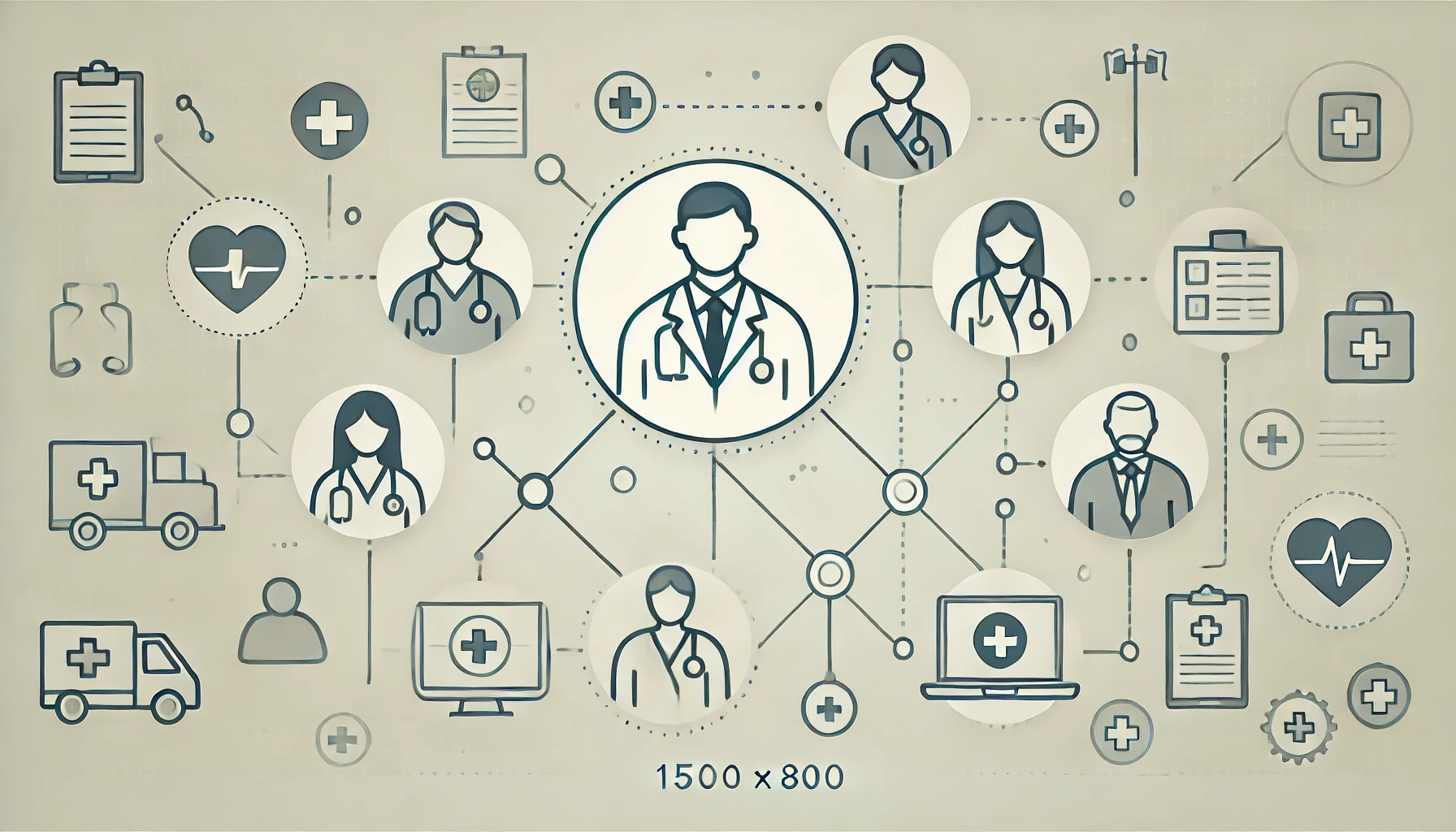 Minimalist professional image on healthcare networking, featuring simple line icons of healthcare professionals, digital devices, and data connections Healthcare Networking Strategies